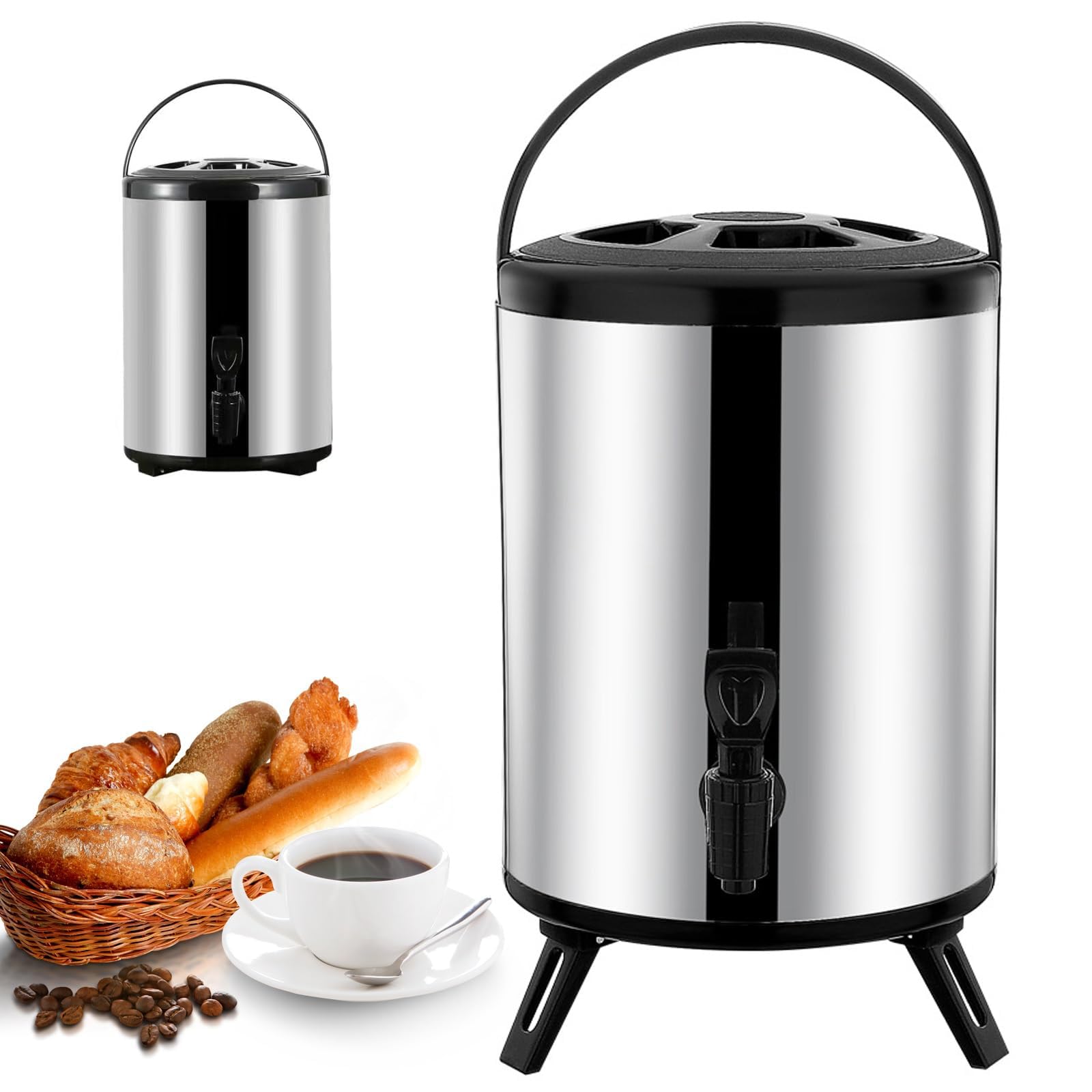 ZMIN Dispensador de Agua fría y Caliente con Grifo Hervidor de Bebidas Aislado portátil 8L-12L Dispensador de café y té de Acero Inoxidable de Gran Capacidad Botella de Agua,A,12L