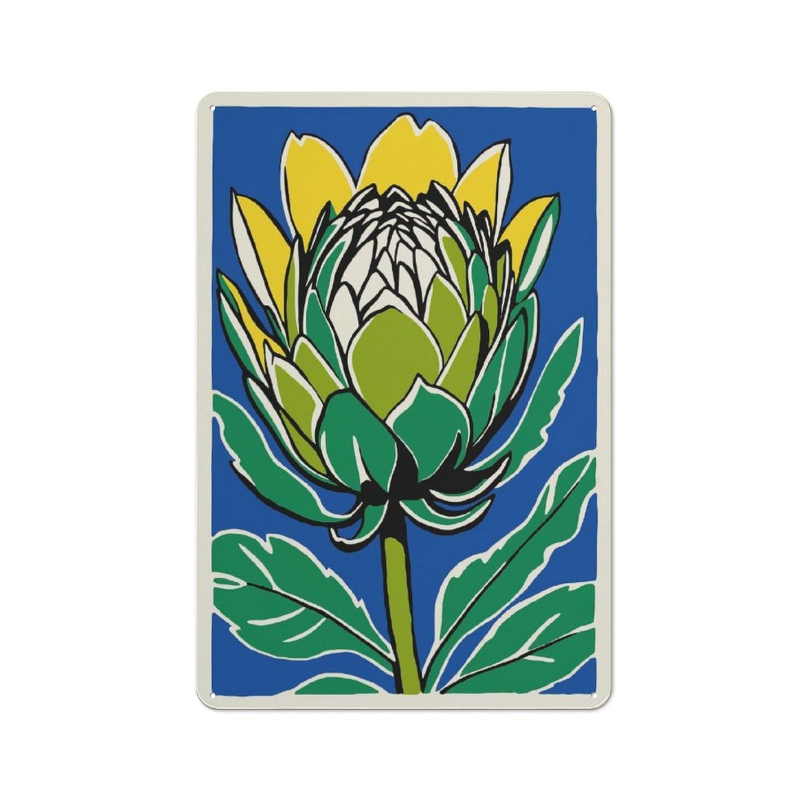 Junmoney Style-20 Yellow Protea Flower Decorative Metal Plaque 30X20cm, Loft Style Urban Room Decor For Flat, Bar, Studio Or Gallery Wall