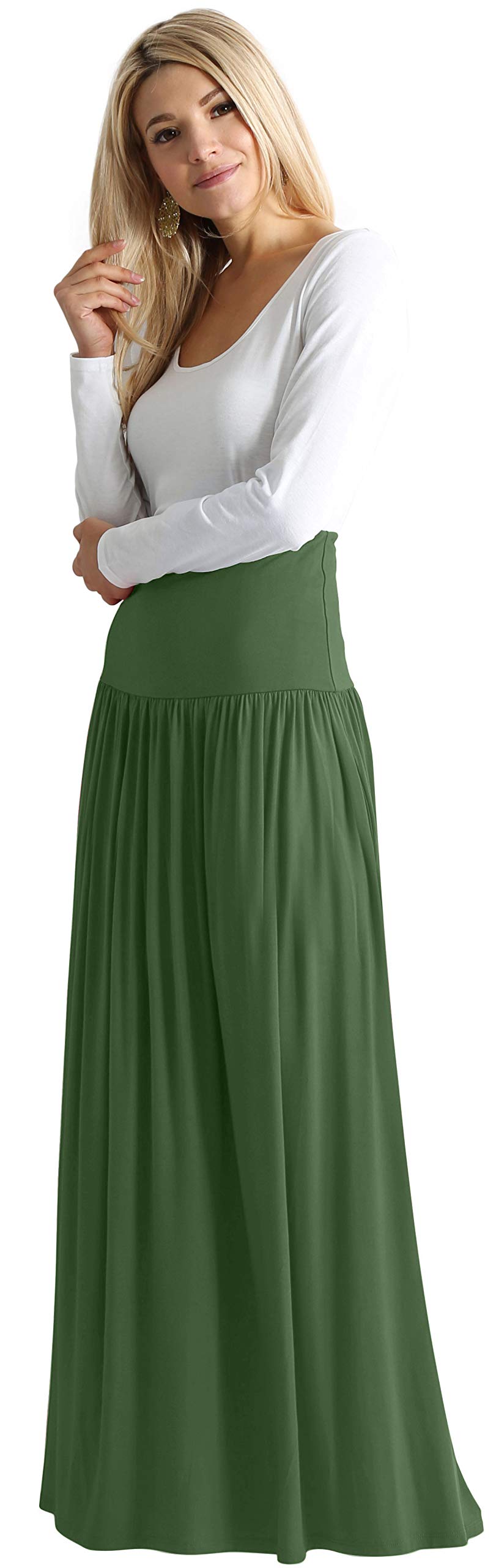 Maxi gonna lunga da donna con tasche, taglie forti - Verde - 54 IT/56 IT/4XL