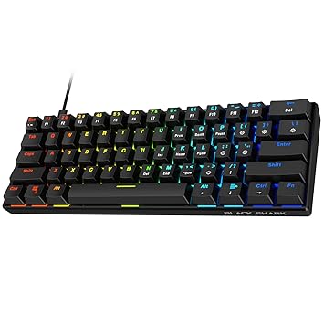 Black Shark Wired 60% Mechanical Gaming Keyboard RGB Backlit Compact 61 Keys Mini Keyboard with Blue Switches for Windows PC, Sixgill K4