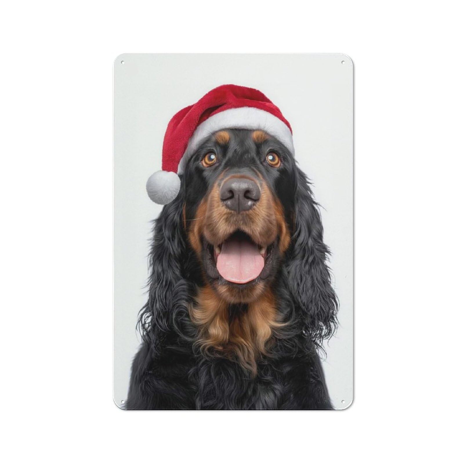 Junmoney Gordon Setter Dog With Santa Hat Vintage Tin Sign 30X20cm With For Studio Or Craft Room, For Garage, Workshop And Man Cave Decoration