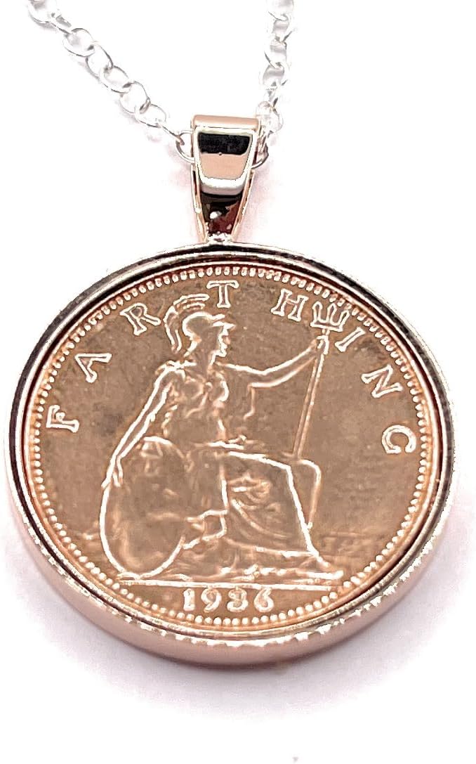 – Solid Pendant 1936 Lucky Farthing 90th Birthday plus a Sterling Silver 18in Chain Rose GLD