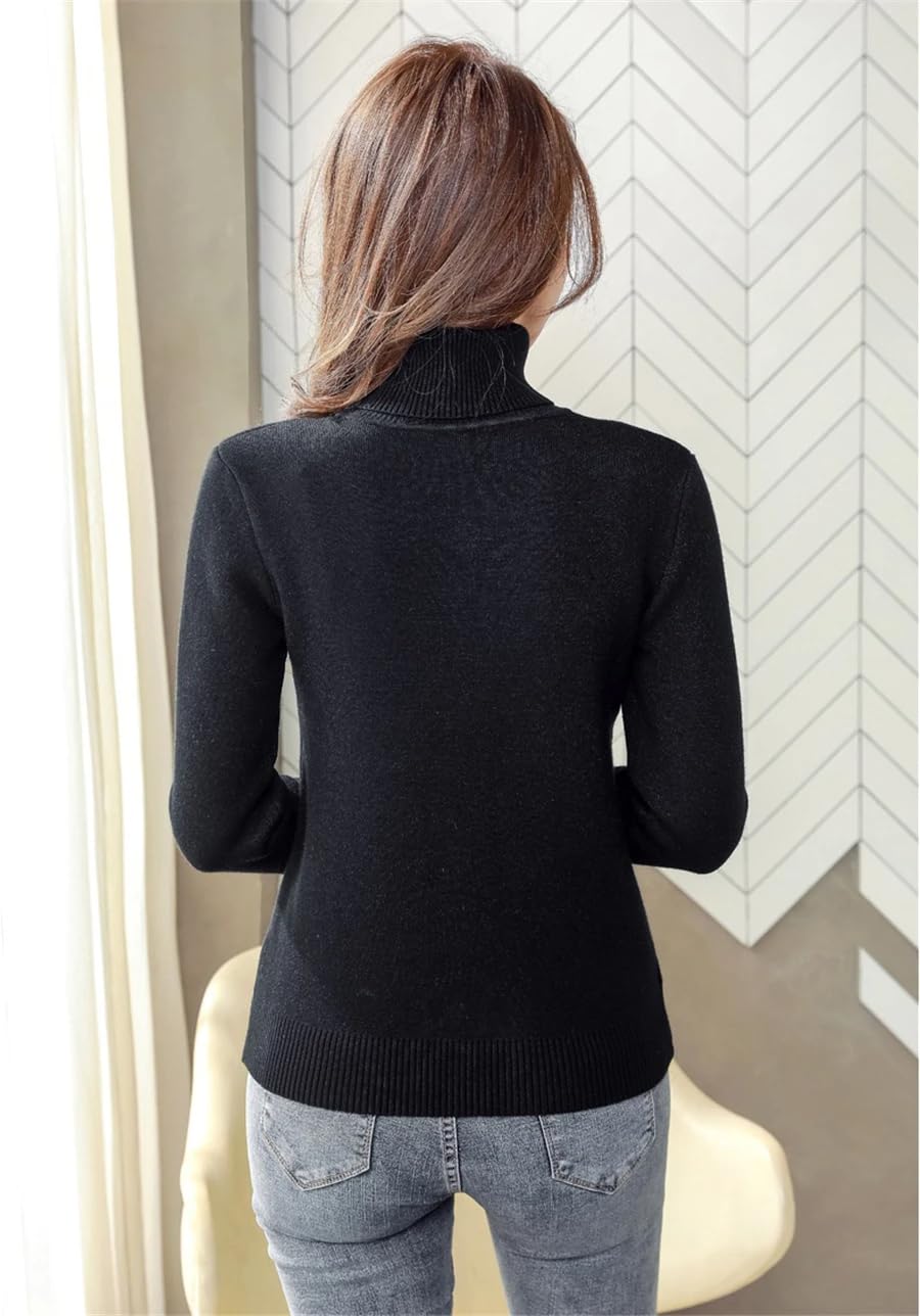 DYJAGYO Suéter de Invierno de vellón de Punto Grueso, Suéter de Lana para Mujer, Suéter cálido de Cuello Redondo para Mujer, Suéter de Cuello Alto de vellón para Mujer (Medium,Apricot)