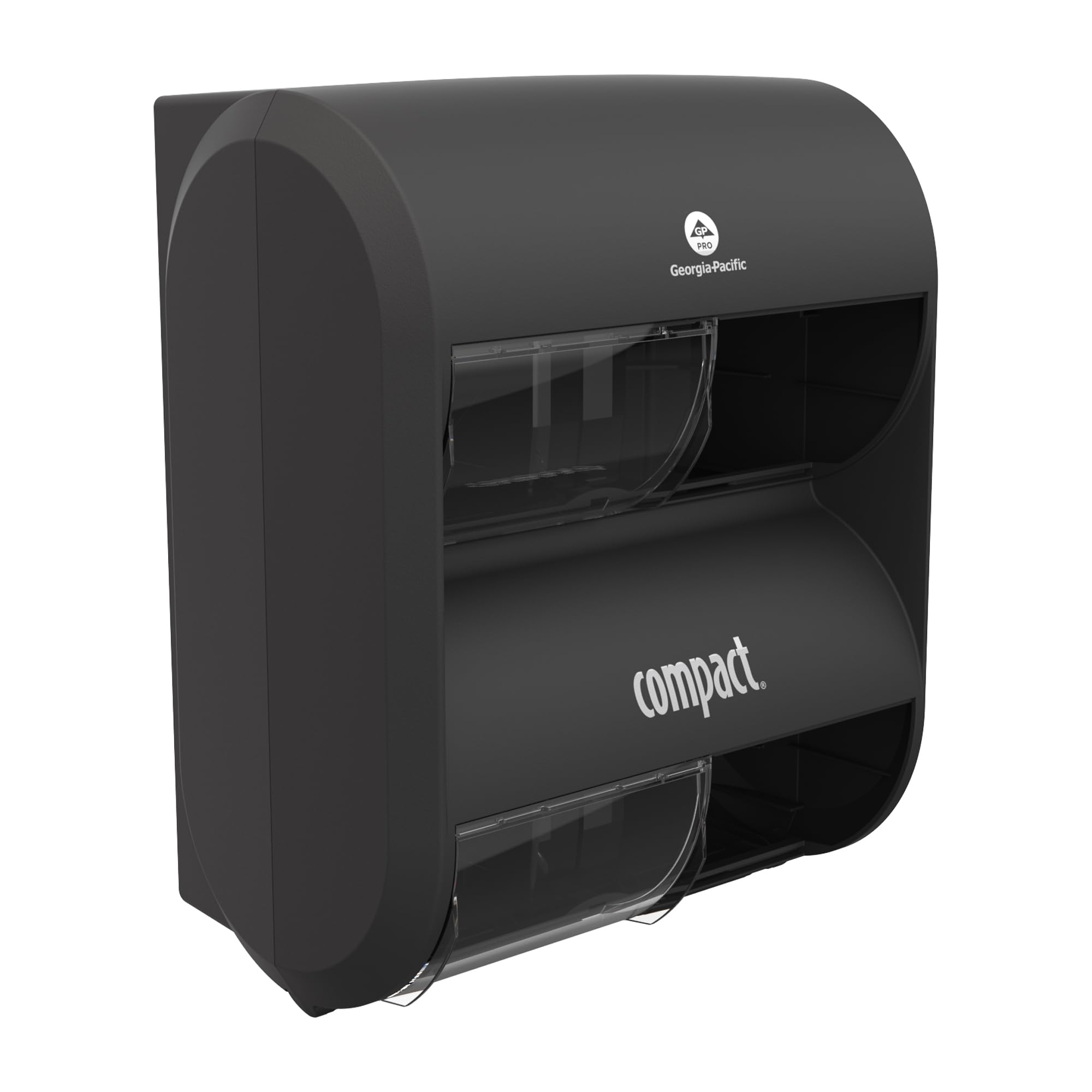 COMPACT® Dispensador de Papel higiénico Quad Plus sin núcleo de Alta Capacidad de 4 Rollos, Negro, 1 dispensador