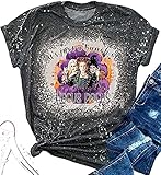 It's Just A Bunch of Hocus Pocus T-Shirt Women Halloween Sanderson Sisters Bleached Shirt Fall Short Sleeve Tops (As Shown7, XL)
