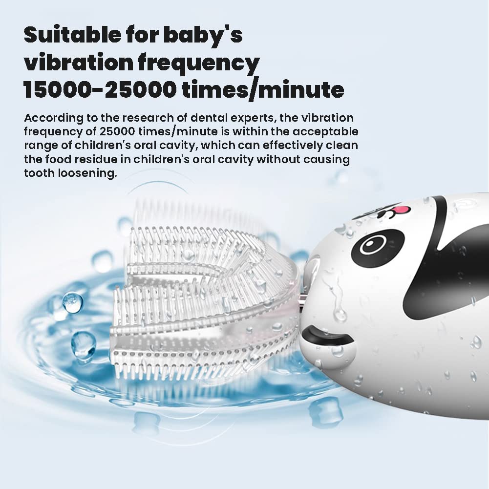 Spazzolino elettrico a forma di U per bambini, spazzolino elettrico a mano libera a 360°, pulizia orale dei denti, spazzolino elettrico per bambini da 2 a 6 anni, nero