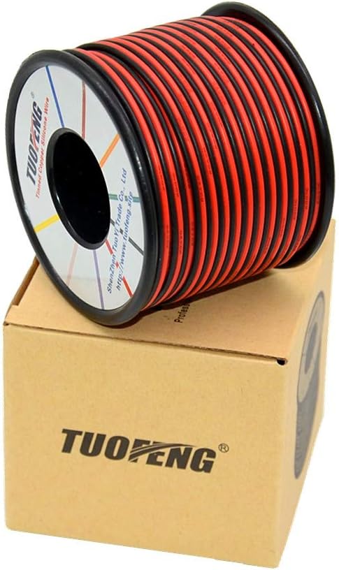 TUOFENG (20awg-2pin-30m Spools) - 20awg Silicone Electrical wire 60m Reel [Black 30m Red 30m] 2 Conductor Parallel Wire 20 Gauge Flexible Stranded Tinned Copper Wire