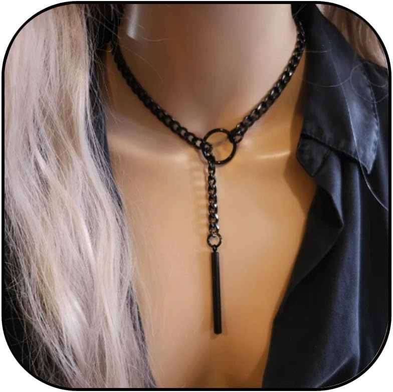 Heart O-ring Slip Chain Necklace For Women Punk Rock Stainless Steel Cuban Long Handmade Adjustable Lariat Y-Necklace Jewelry Gifts