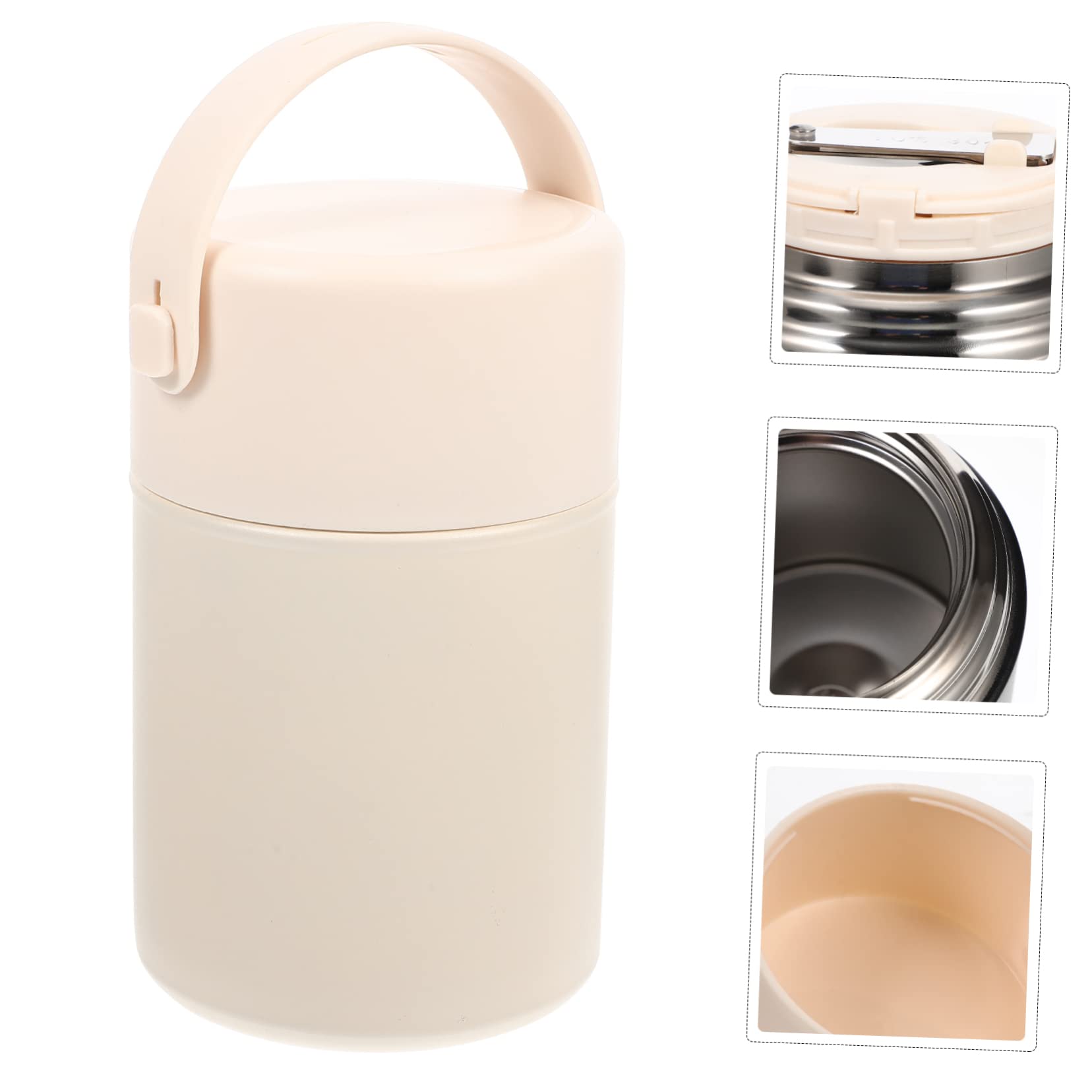 850ml Edelstahl Lebensmittelglas Thermobehälter mit Löffel und Henkel Auslaufsicher und Leicht zu Tragen für Outdoor Aktivitäten in Beige