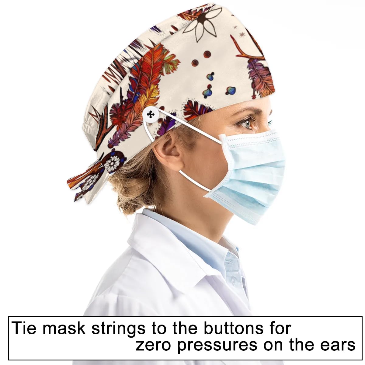 Mularoka Vintage Love Dreamcatcher Working Caps with Button Sweatband Comfortable Adjustable Bouffant Hats Work Hat for Women Men