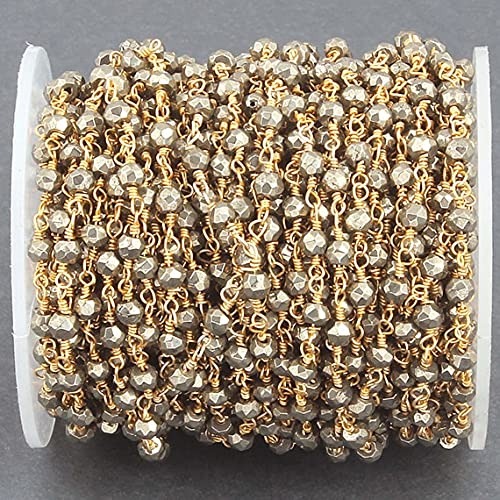 Chaîne chapelet pyrite anti-ternissement or 24k de 3-4mm pour éviter les bijoux fragiles