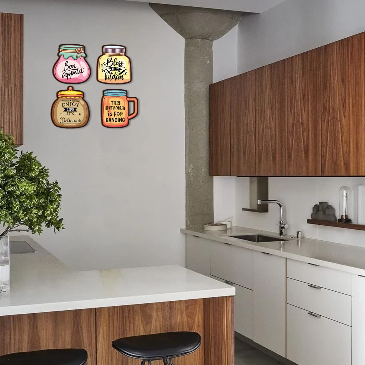 Wooden Wall Art - Kitchen Decor Pack of 4 -4 Wooden Wall Art - Kitchen Decor Pack of 4 -4