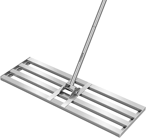 VIVOSUN Rastrillo nivelador de césped de 30", 30" x 10" x 78" Nivelador de césped de acero inoxidable resistente con mango largo ajustable de 7 pies