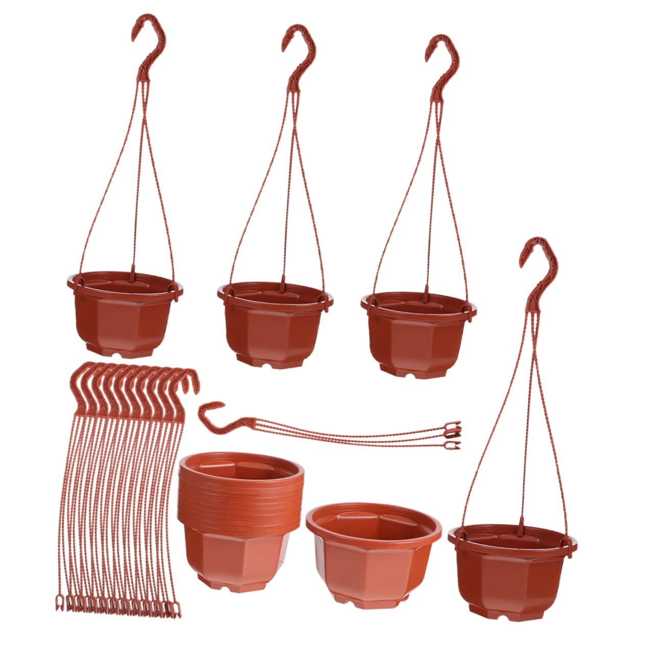 Lot de 15 pots de fleurs à suspendre avec crochets – Pots de fleurs ronds en plastique pour intérieur et extérieur faciles à accrocher pour décoration de maison et de jardin
