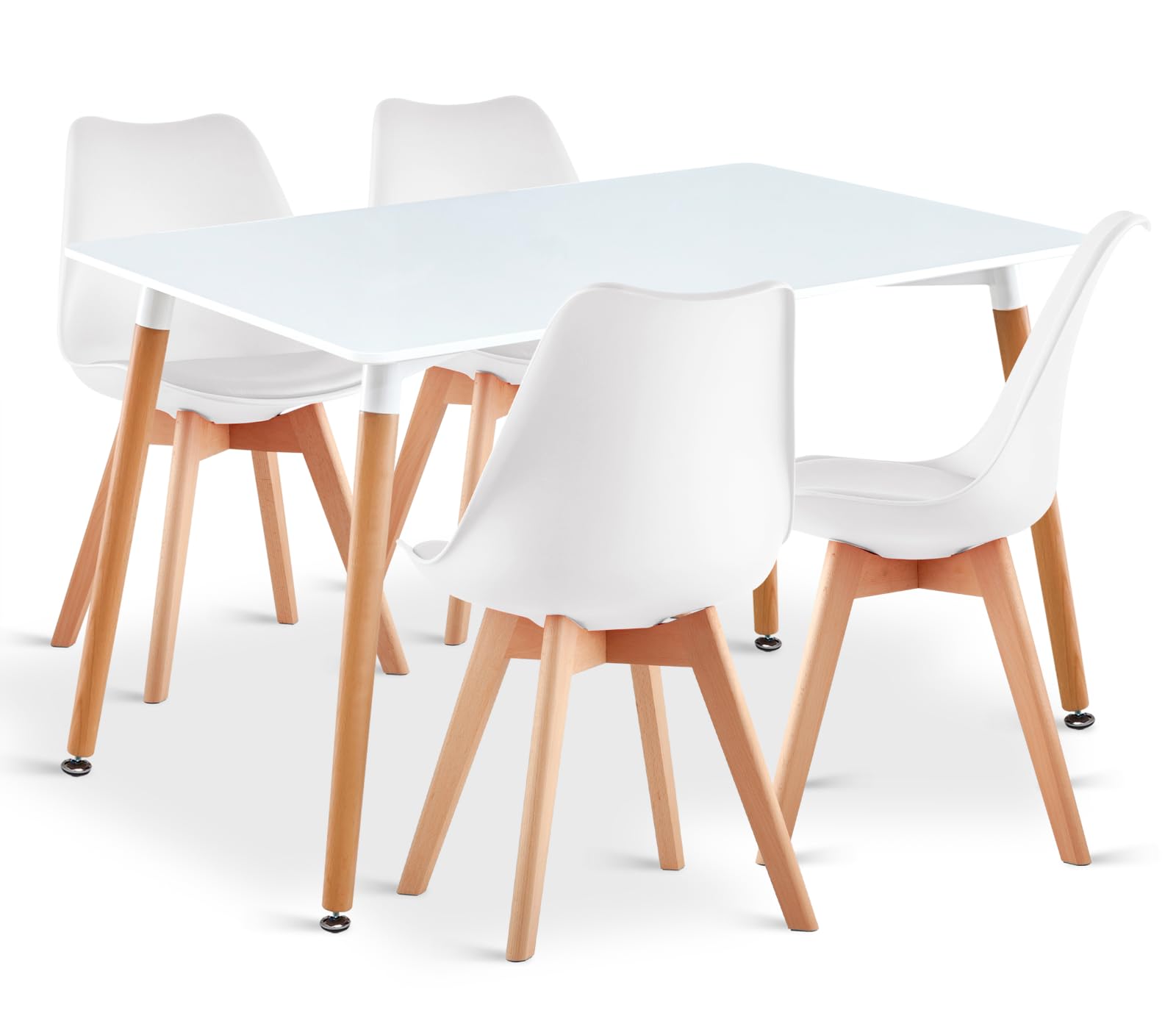 Dining Table and Chairs Set 4 - Dining Table and Chairs - Set of Kitchen Table and 4 Soft Padded Seat Wooden Legs - Modern and Contemporary Dining Room Sets