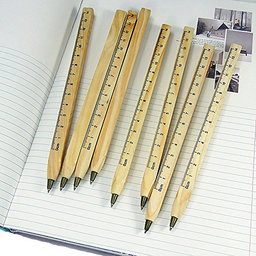 10Pcs Wood Rollerball Pen With Ruler 0.7Mm Black Ink Ballpoint Pen Smooth Anti Skip #TOP10