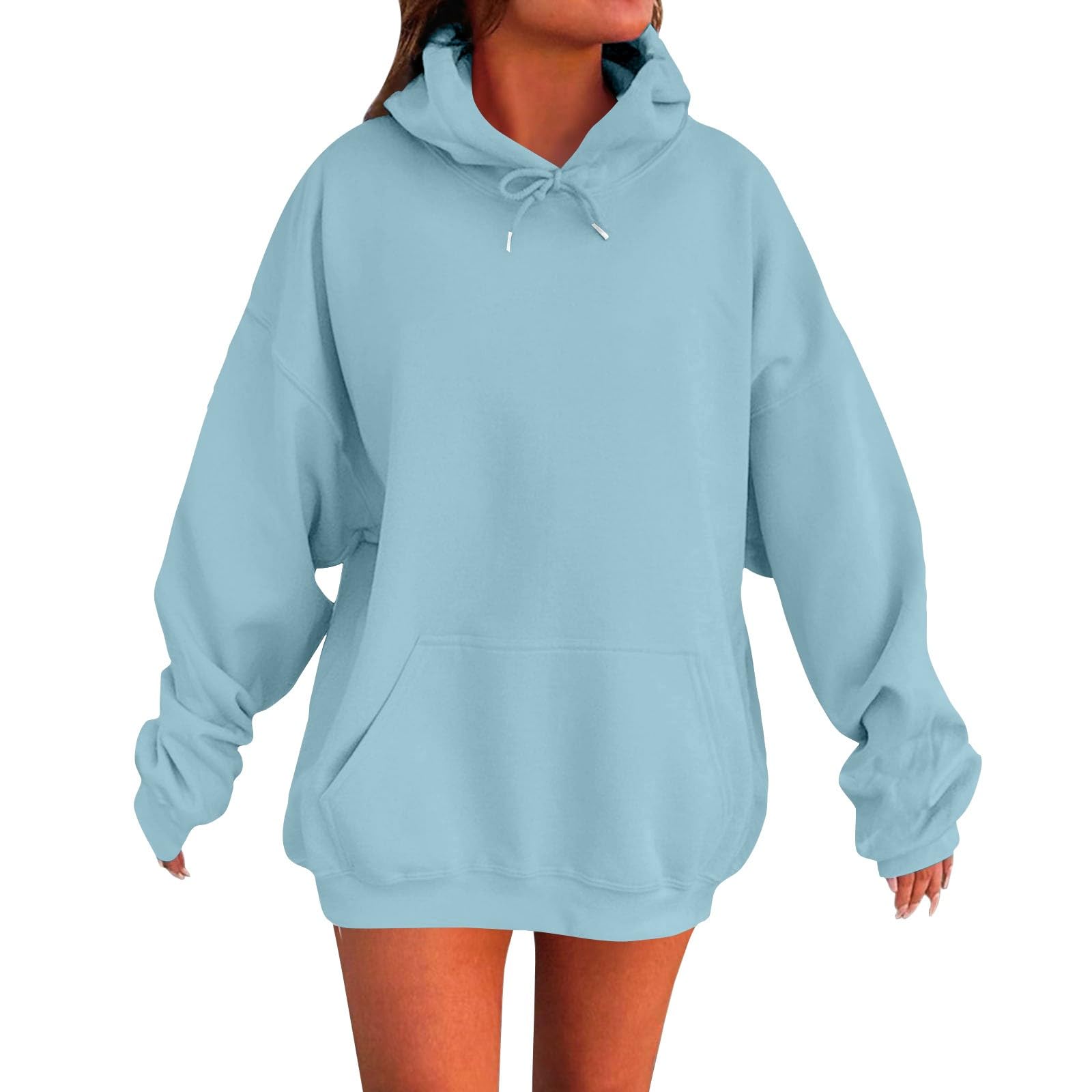 Generico Felpa Donna con Cappuccio Manica Lunga vestibilità Larga Casual | Sweatshirt Tinta Unita Con Tasche E Coulisse Felpe Leggero Traspirante Sportivi Per Attività All'Aperto Escursionismo Corsa