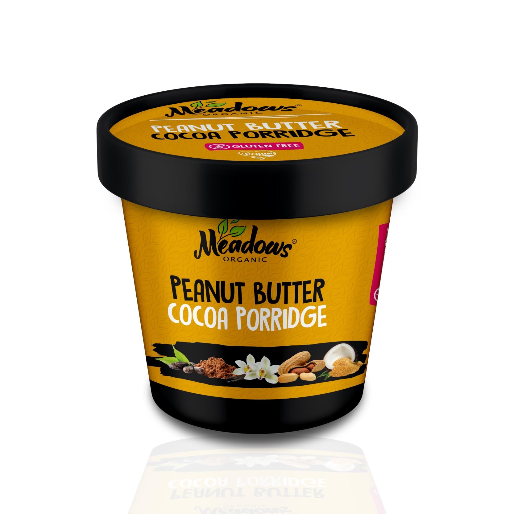 Meadows Organic Gluten Free & Vegan Peanut Butter Cocoa Porridge 60g - Packed with Nutrients and Fiber, Providing a Filling Breakfast Option. Made with Java Sugar, No Refined Sugar.