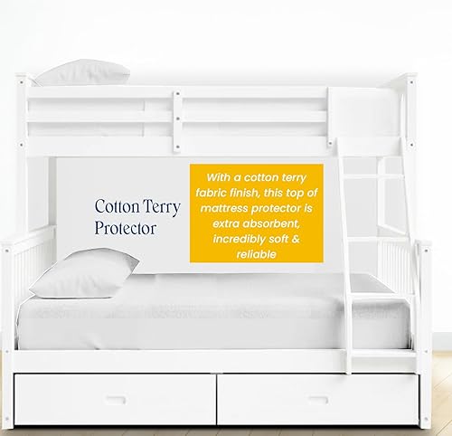 Miniatura 2 de Protector de colchón impermeable de 42 x 80 pulgadas, suave y transpirable, de algodón de rizo suave y transpirable, estilo ajustado, color blanco,