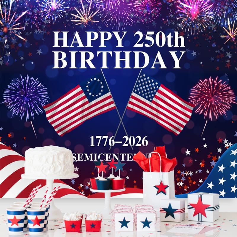 Telón de fondo USA 250 aniversario 10x8ft bandera y fuegos miniatura 3