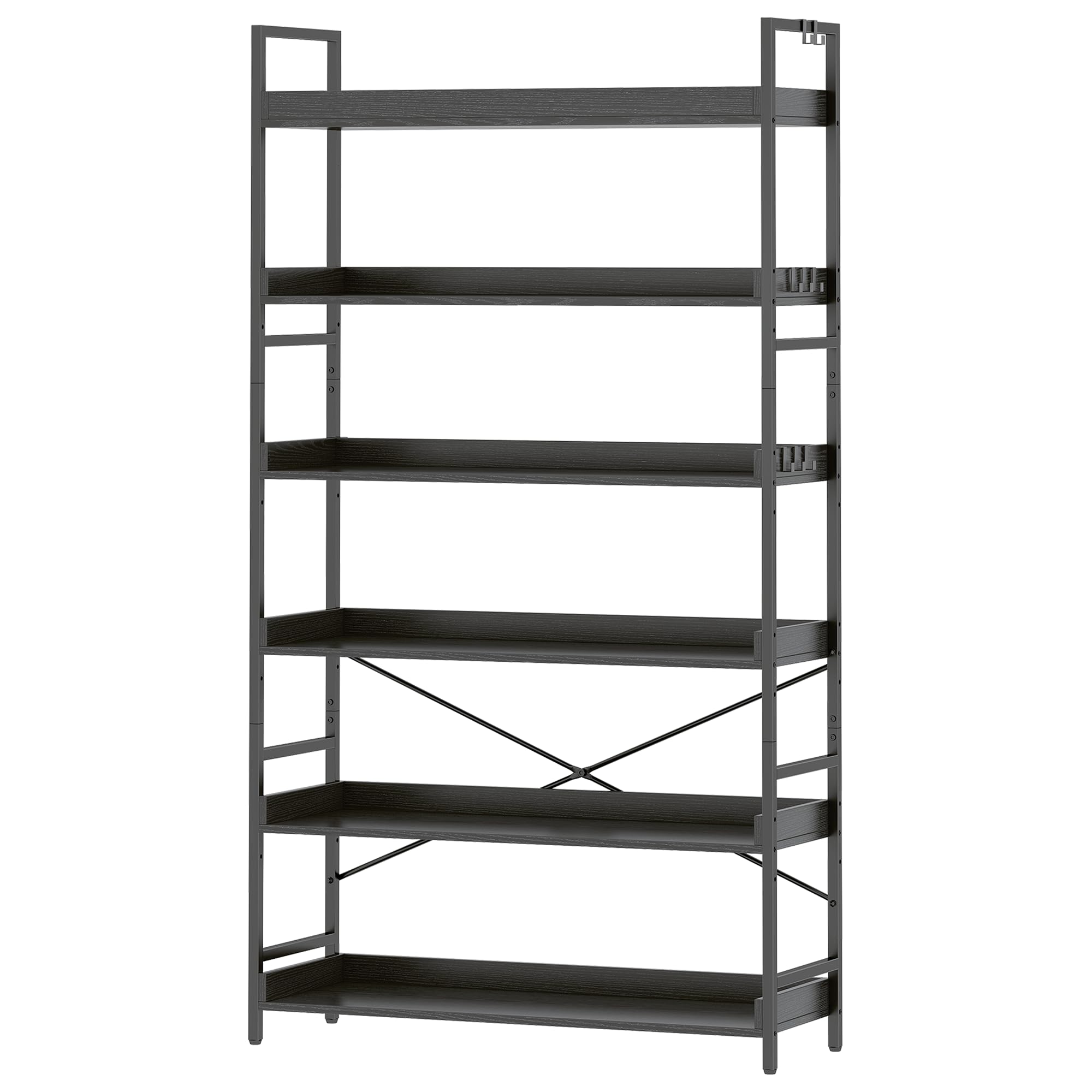 HCHQHS Bookshelf, Adjustable Industrial Bookcase, Vertical Tall Book Shelf, Wood and Black Metal Open Bookshelves for Home Office, Living Room,
