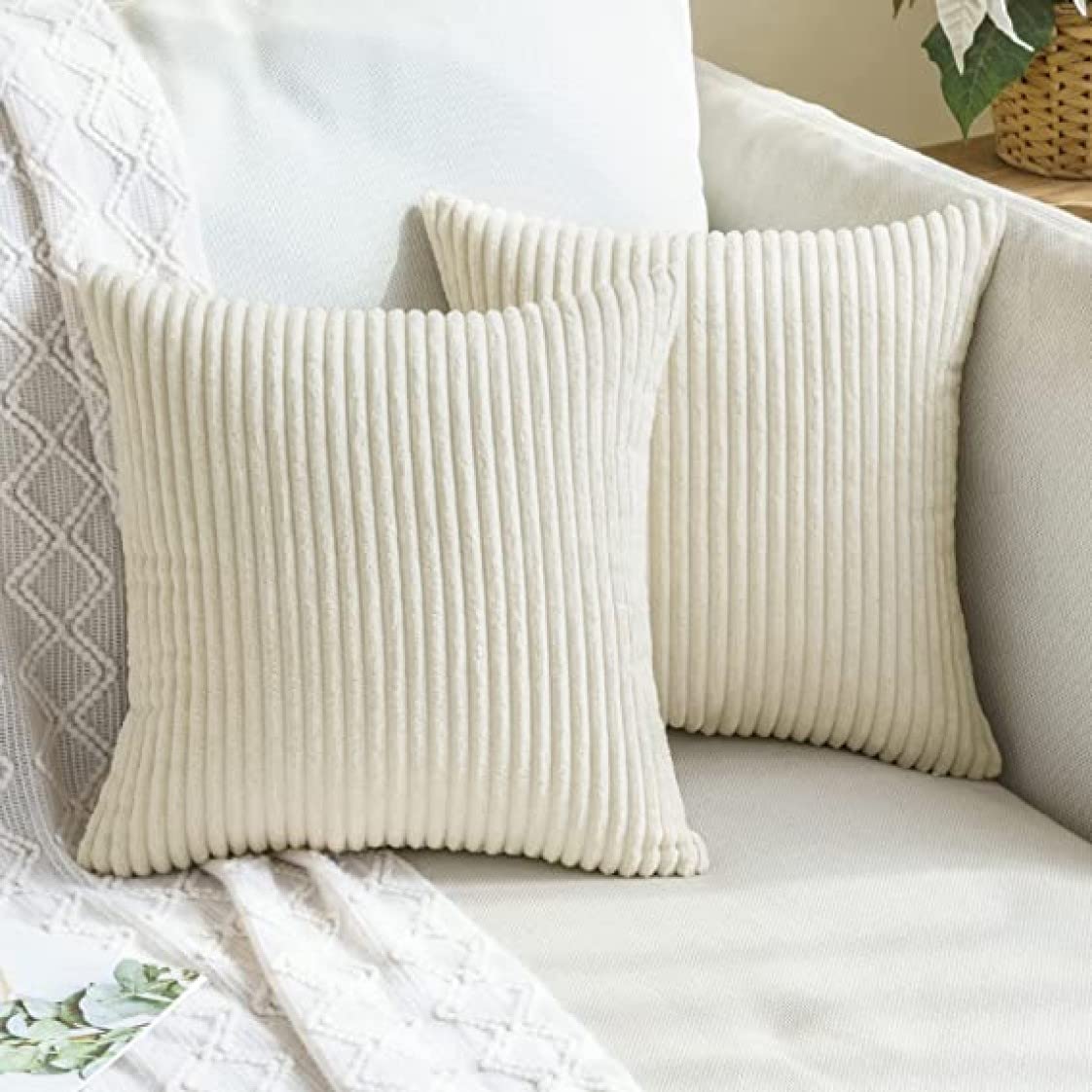 GUFFAW Striped Corduroy Velvet Cushion Covers Pack of 3 (Creamy Cheese) (16X16 INCHES, 3) (B0BTW8DX58) Amazon Price History, Amazon Price Tracker