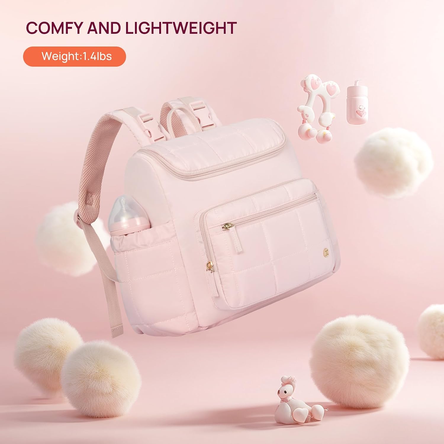 Telena Diaper Bag Backpack, Large Capacity Stylish Baby Bag Backpacks with Bottle insulation Area Changing Mat, Mommy Bag Pink