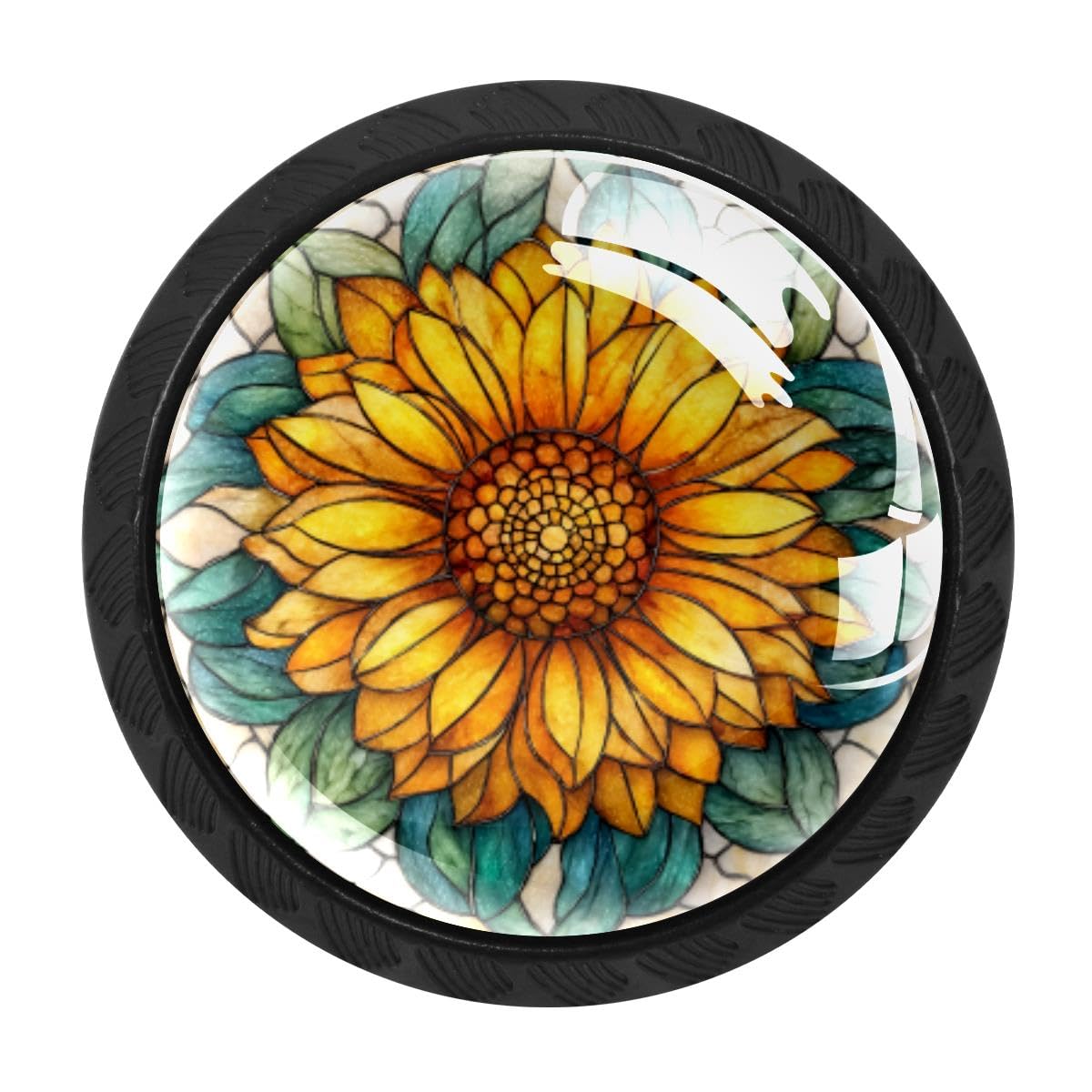 4 PCS Cabinet Knobs, Stained Glass Sunflower Drawer Knobs Dresser Handles
