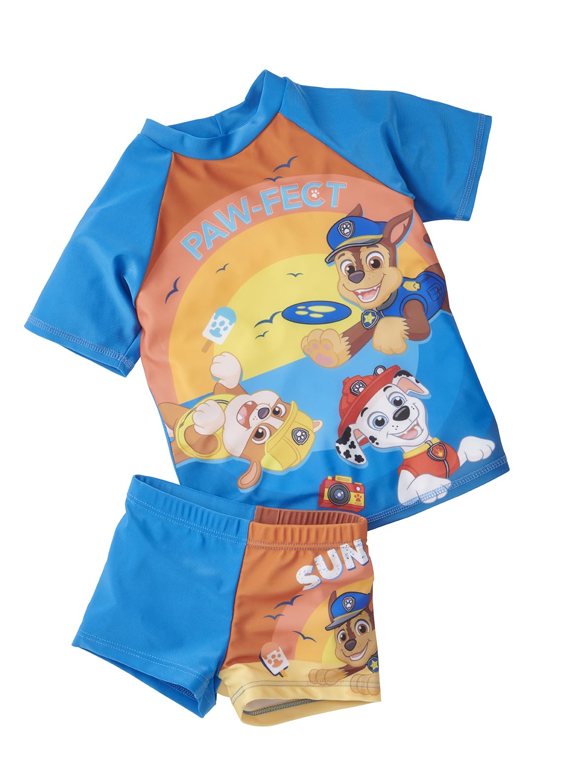 Paw Patrol Ensemble de natation, protection UV 50+, pour garçon, maillot de bain et short 2 pièces, bleu