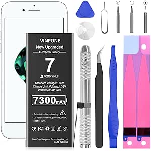 Battery for iPhone 7, (2025 New Version) 7300mAh Upgraded High Capacity New 0 Cycle Replacement Battery for iPhone 7 A1660, A1778, A1779 with Complete Repair Tool Kit
