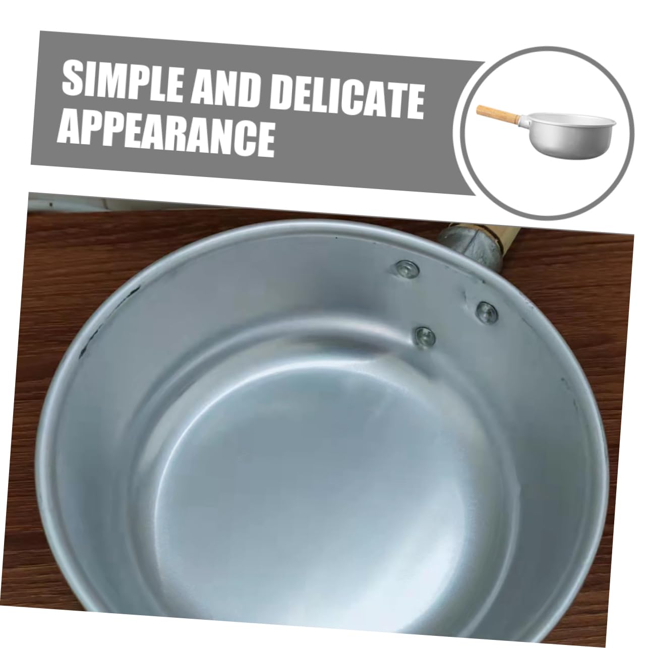 Gatuida Mestolo per acqua in alluminio Domestico maniglia mestolo acqua da cucina per annaffiare Gadget da cucina doccia bagno da bagno scola di legno Argento