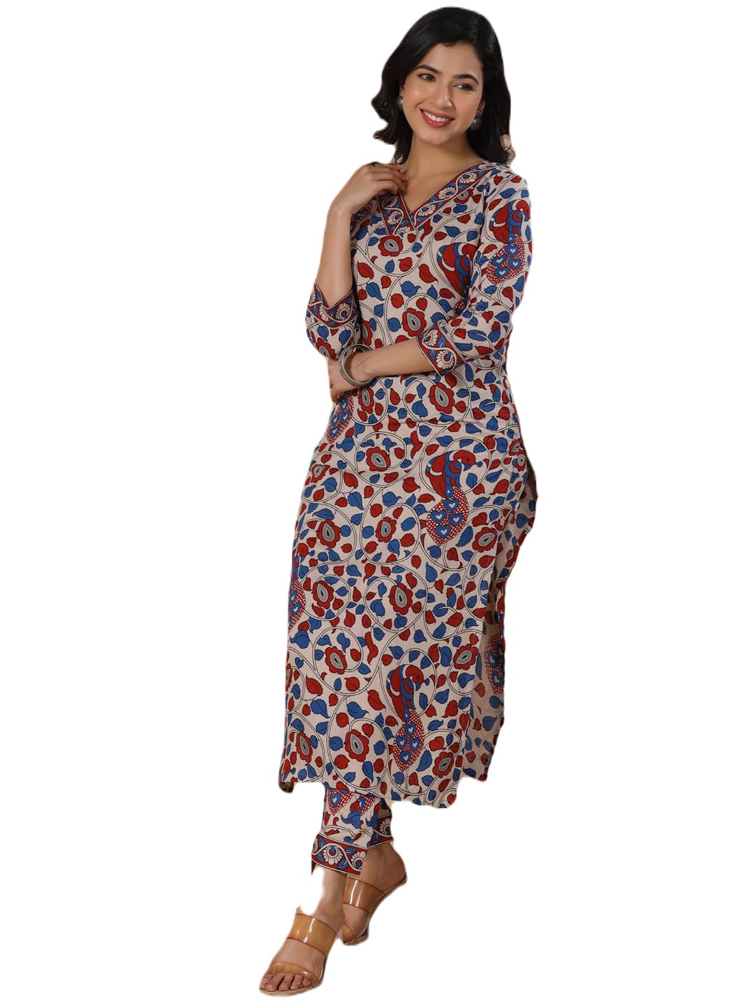 GoSriKi Women's Rayon Blend Straight Printed Kurta with Pant in multi
