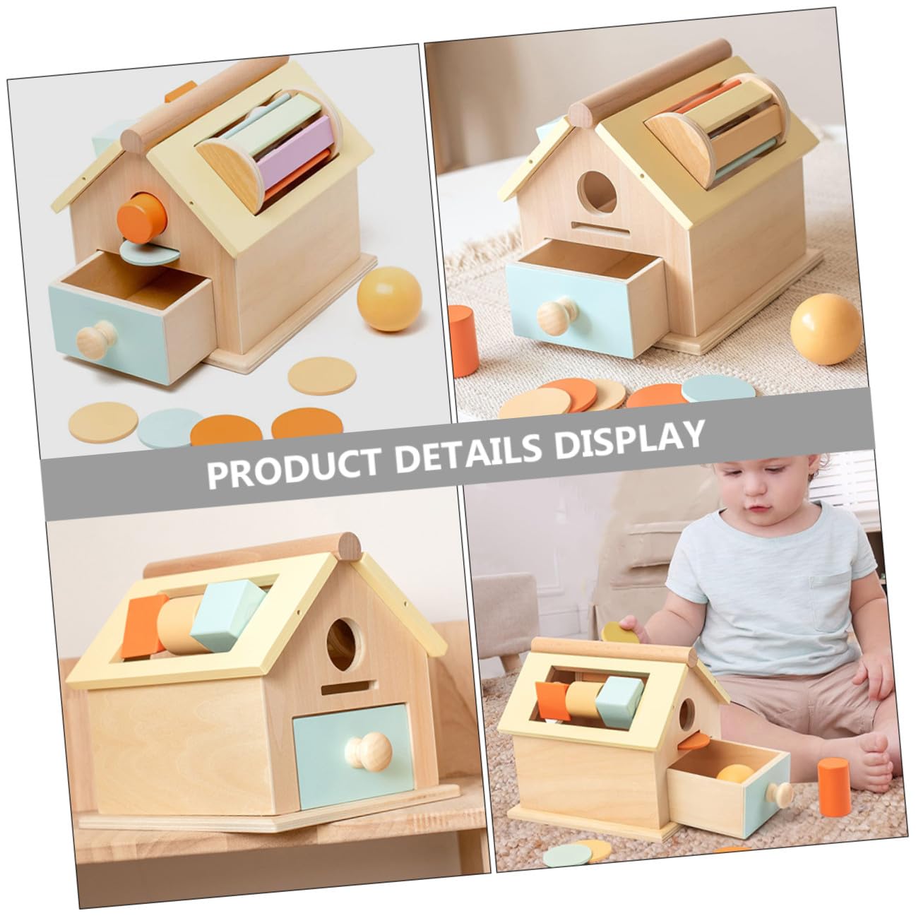 BESTonZON Caja de Monedas y Bolas de Madera para Niños, 1 Juego | Formación Temprana, Coordinación Ojo-mano y Pensamiento Lógico, Uso Seguro, Formato Compacto