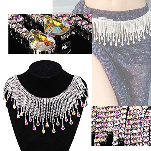 Strass aparando roupas apliques Strass de strass, corrente de borla de costura(,8.5cm wide silver AB