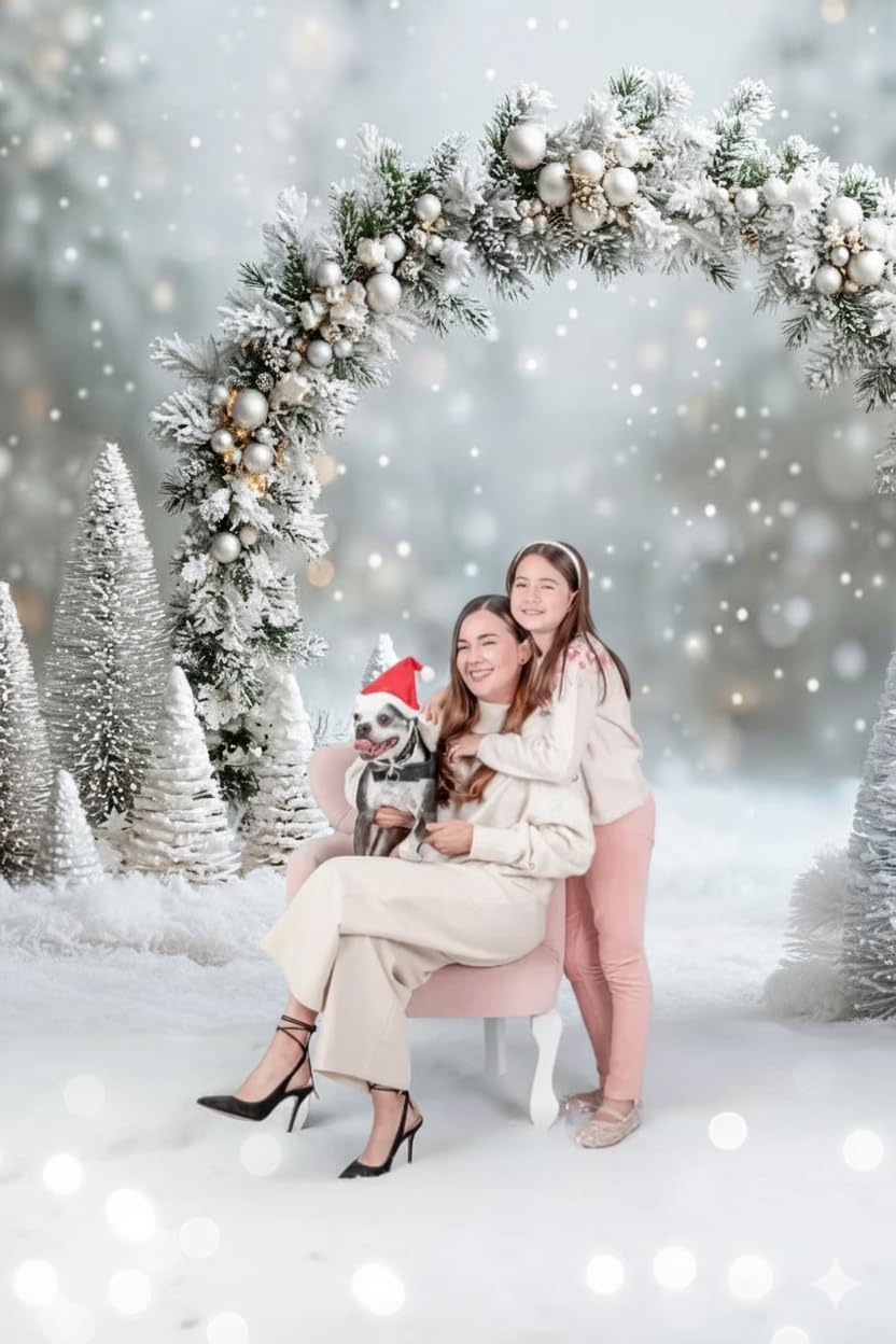 Telón de Fondo navideño Kate de 3 x 2 m (10 x 6,5 pies) con árbol de Navidad Plateado Escena Nevada al Aire Libre Arco utilería Fondo fotográfico de Bosque congelado Invernal para Estudio.