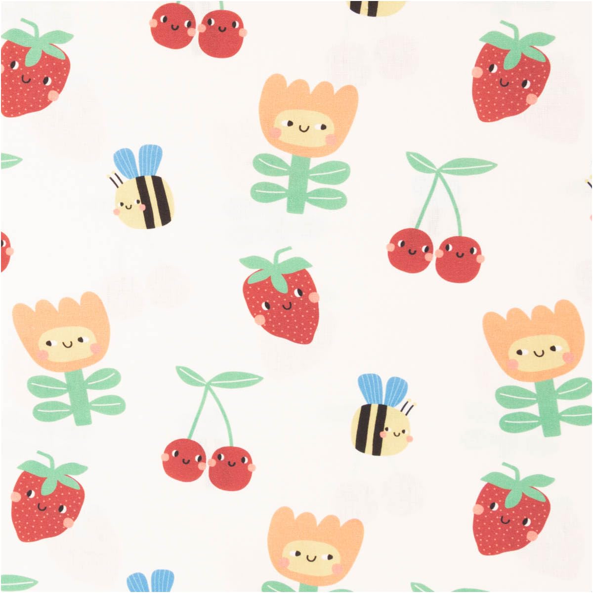 Cotton Fabric Poplin Fruit Flowers Bees Sold by the Metre 145 cm