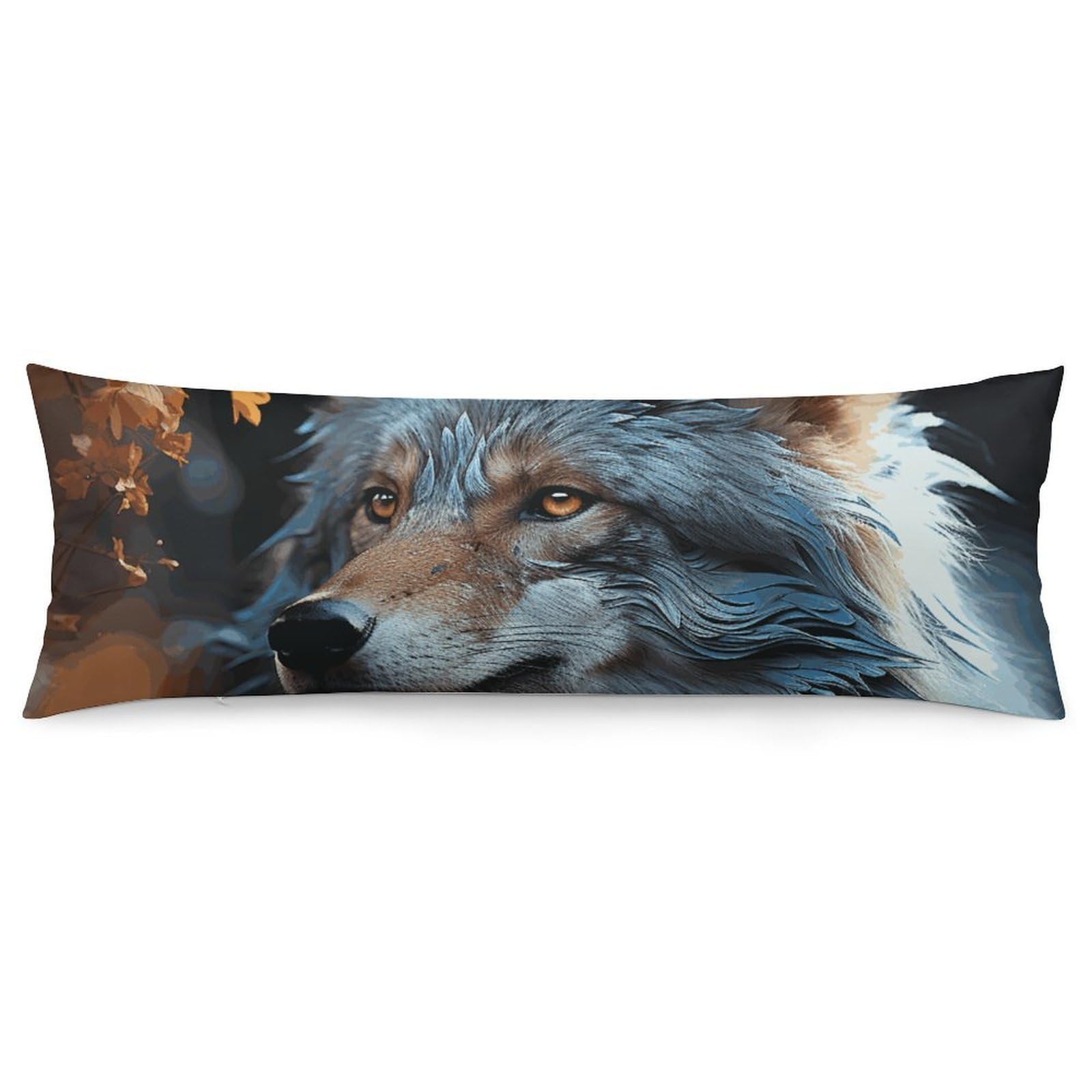 2 Pack Pillow Cases for Hair and Skin, Soft Breathable Pillow Case Covers with Hidden Zipper, Autumn Leaves and A Wolf Pillowcase 20"x54" Pillow Covers for Sleeping Gift