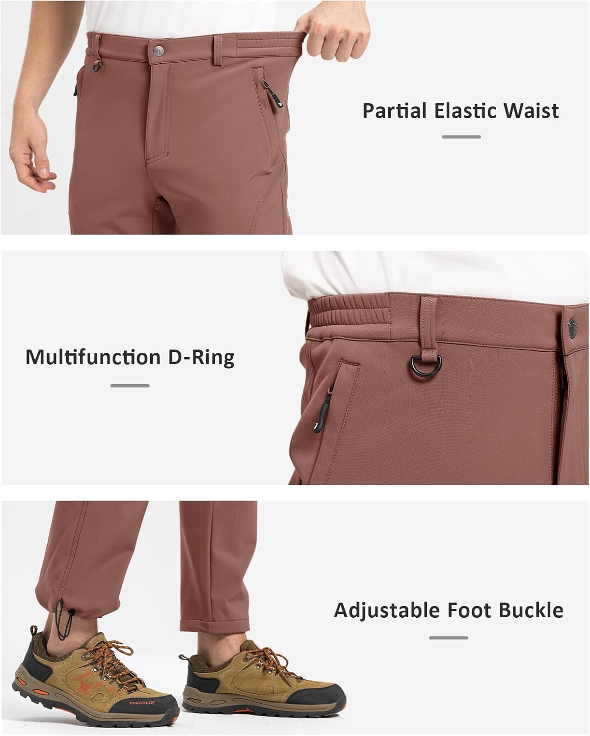 TBMPOY Men's Snow Pants Fleece Lined Hiking Winter Waterproof Softshell Ski Outdoor Insulated Climbing Pants Zipper Pockets - Image 6