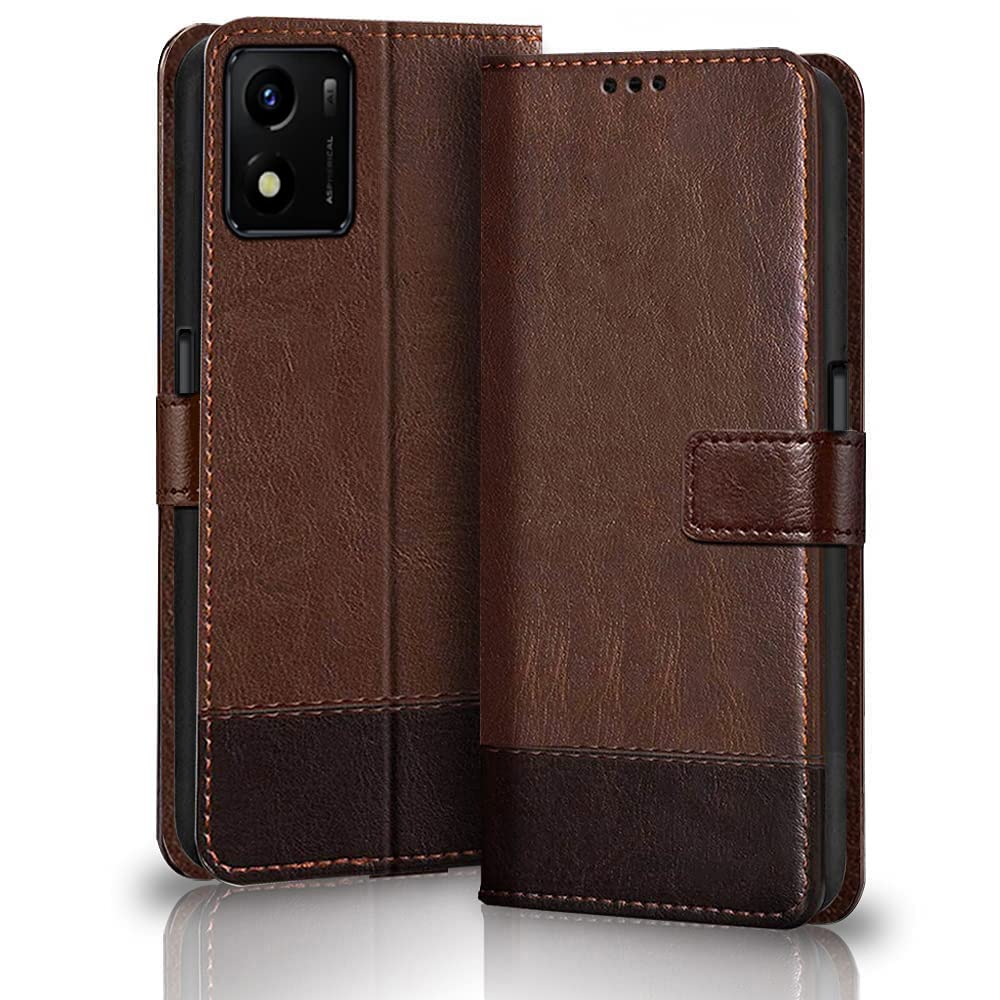 Nkarta Double Shade Flip Cover PU Leather Flip Case with Card Holder and Magnetic Stand for Vivo Y15c (Brown with Coffee) (B0B5N7J2BG) Amazon Price History, Amazon Price Tracker