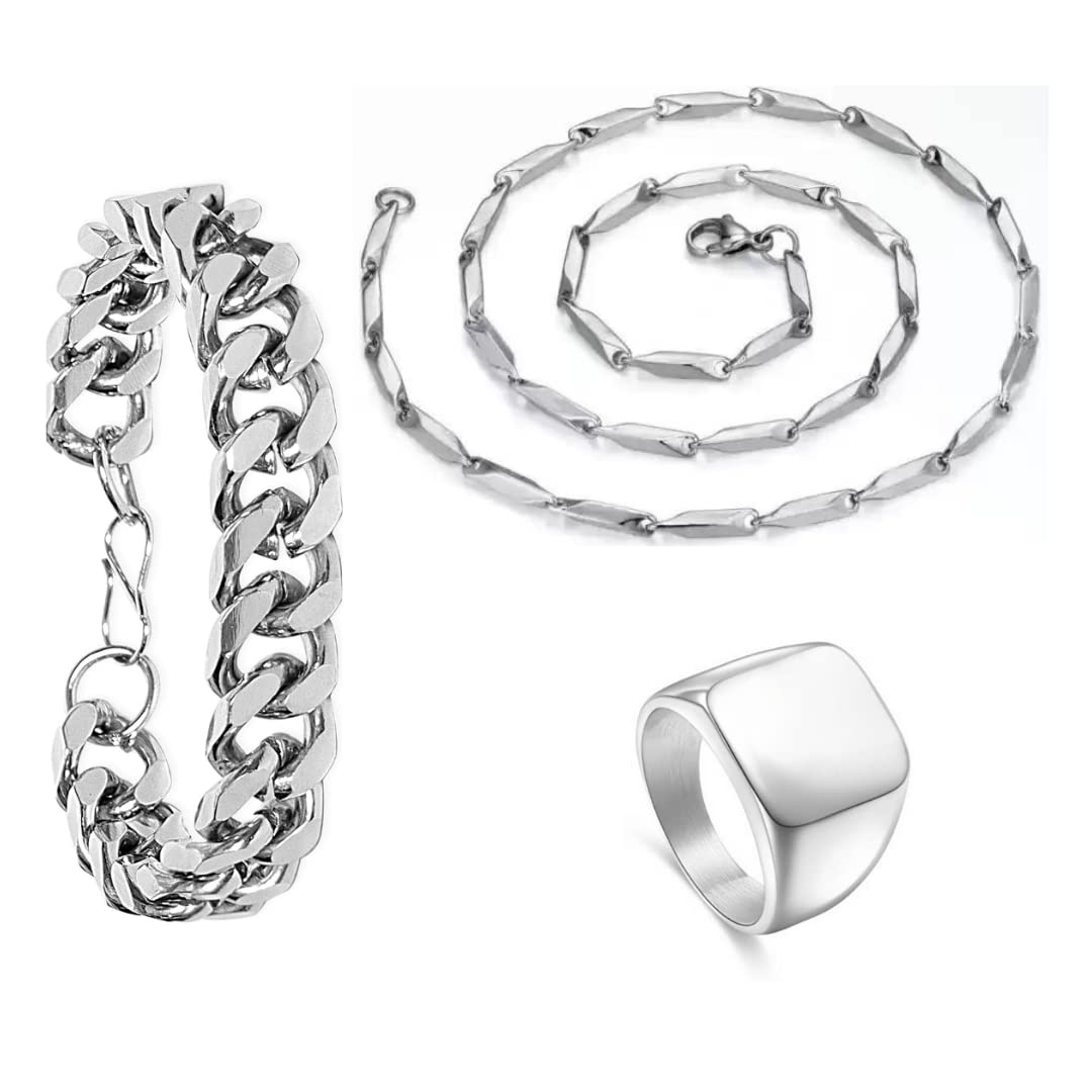 BELLINA Trendy And Classy Alloy Metal Mens Jewellery Stylish Finger Ring, Classy Chain Necklace And Elegant Chain Bracelet For Boys And Men (Pack Of 3) (B0B1ZX9FGM) Amazon Price History, Amazon Price Tracker