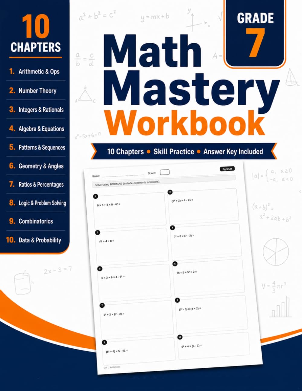 Math Mastery Workbook for Grade 7: More Than 900 Practice Exercises for Integers, Algebra, Geometry, Ratios, Percentages, Logic, Combinatorics, Data, Probability, and Answer Key