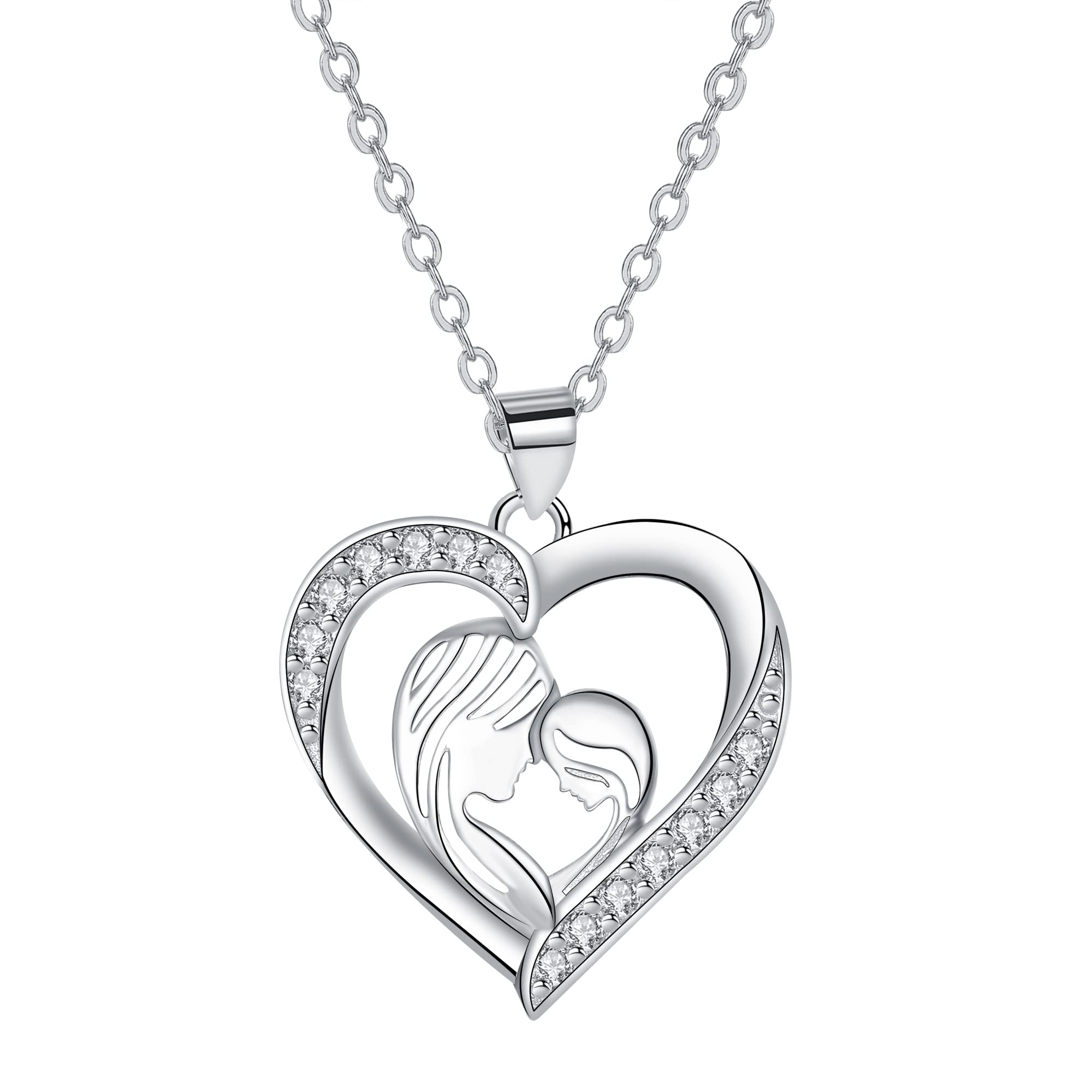 J.MUENCollar Madre e Hija, Colgante de Corazón de Plata 925, Regalo para Mujer, Regalo con Día de la Madre de Navidad
