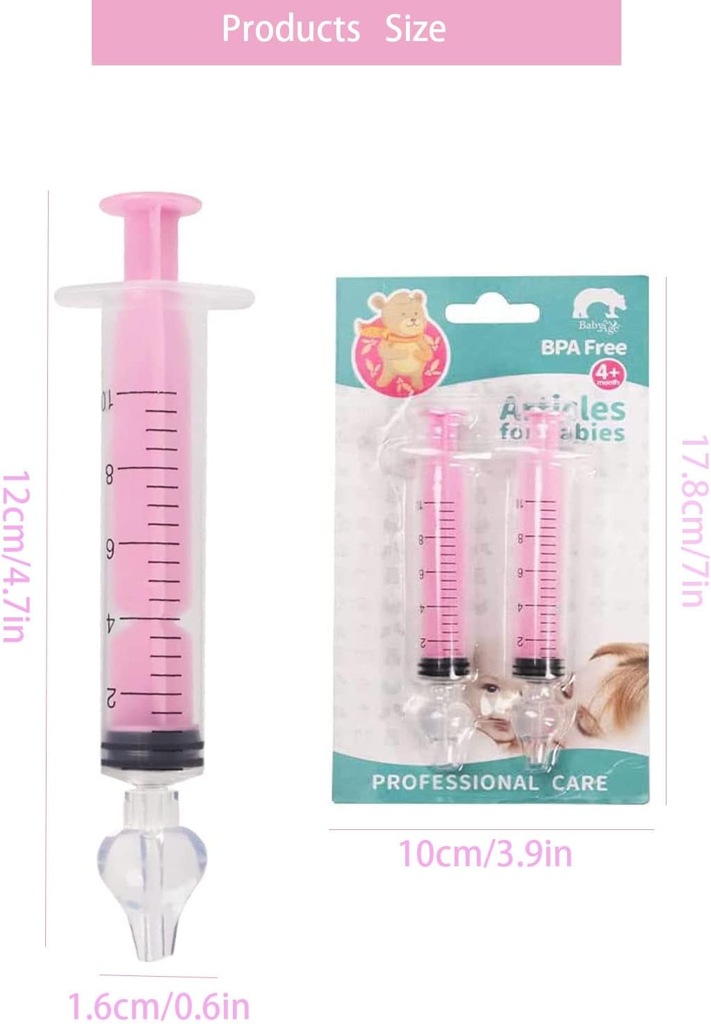 Nasal Irrigator for Baby,10ml Baby Nasal Syringe Irrigator Portable Infant Noses Cleaner Nasal Irrigation Nose Aspirator for Babys Nasal Wash Nasals Cleaner Babys Nose Rinse 2pcs (Pink)