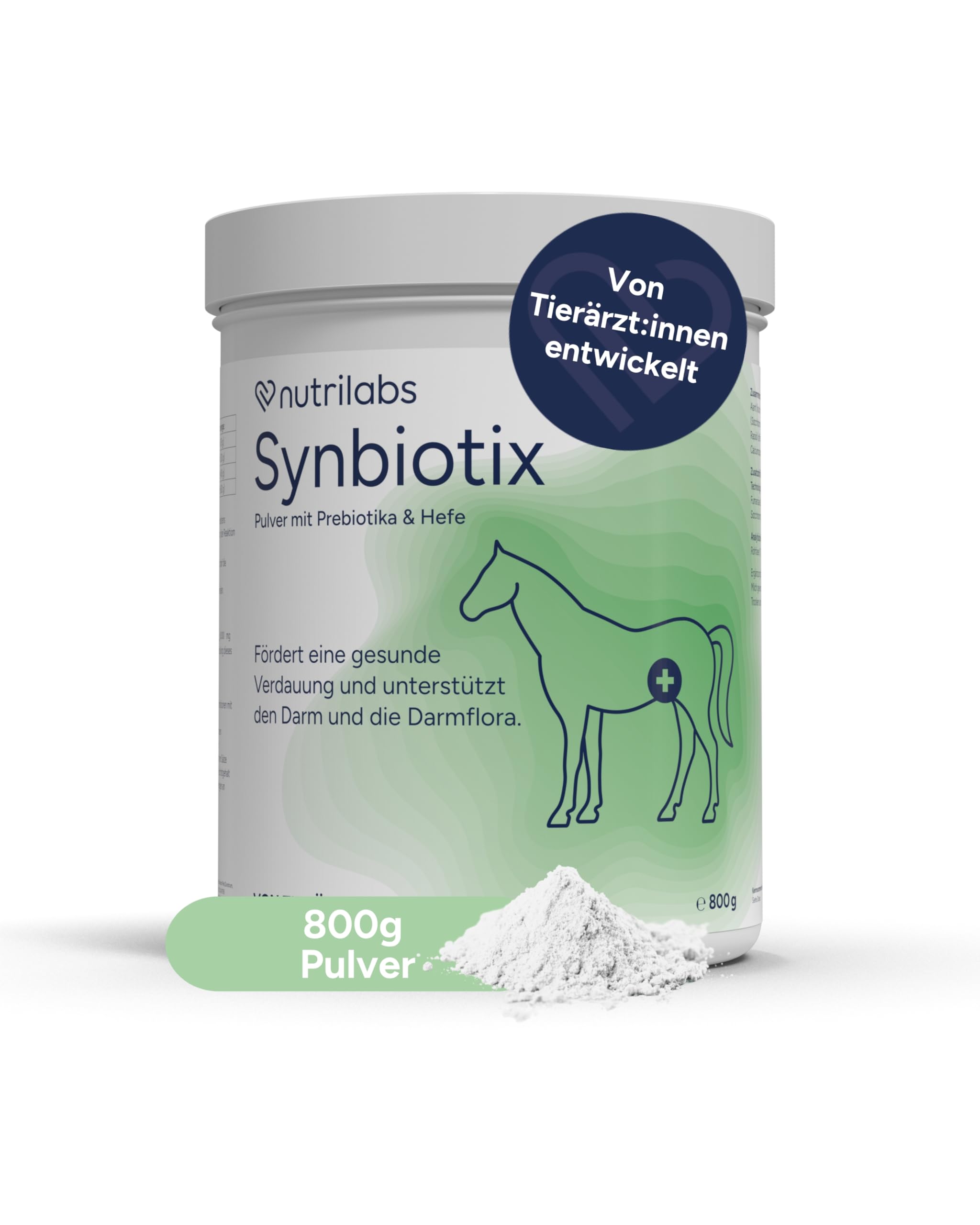 NutriLabs Synbiotix Pulver für Pferde-Darm & Verdauung 800g - Pferde Darmflorapulver mit Hefe, Alant usw. - Pferdenahrungsergänzung - Verdauungspulver