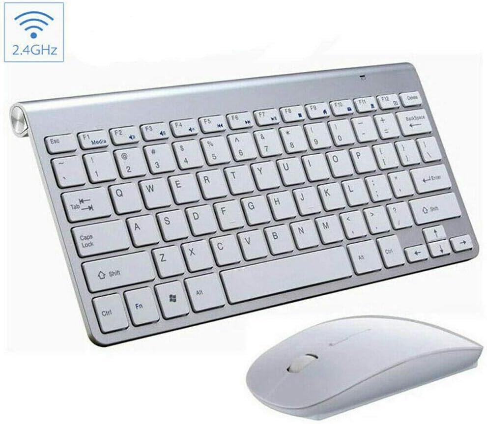 Mini Wireless Keyboard and Mouse Set Waterproof 2.4G Compatible with Mac Apple PC Computer (Silver)