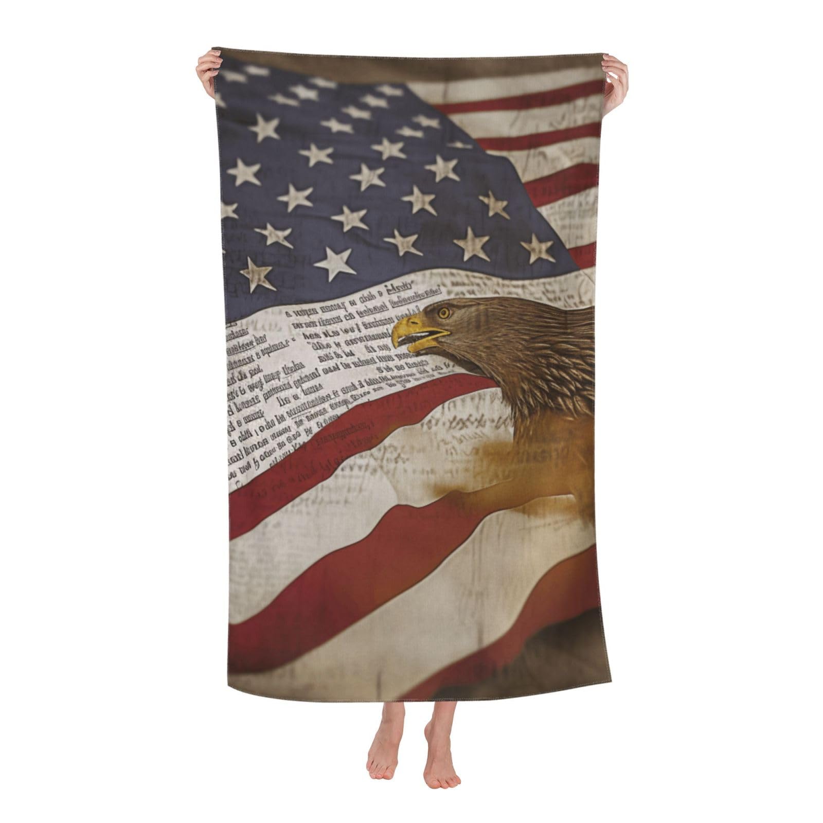 BWWHCCTI American Flag Printed Quick Dry Bath Towel, Soft Microfiber Towels Fast Drying Beach Towels for Travel,Camping,Gym,Swimming,Yoga