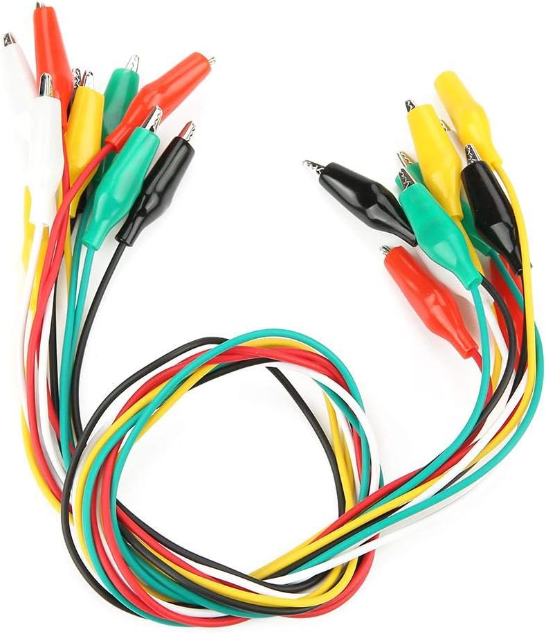 Walfront 10Pcs Clips Wire Double Ended Test Leads 50cm 5 Colors Jumper Wire for Multimeter or Laboratory Electric Testing Work