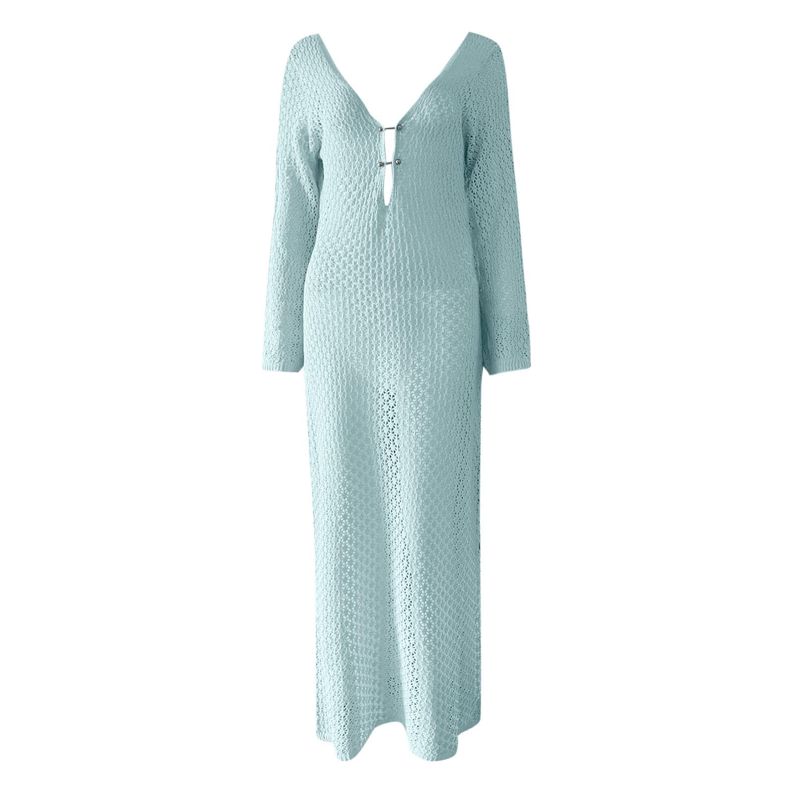 Abito Lungo da Donna all'Uncinetto Indossare in Spiaggia, Nuoto, Vacanza, Manica Lunga, Sexy, Aderente, Estivo in Maglia