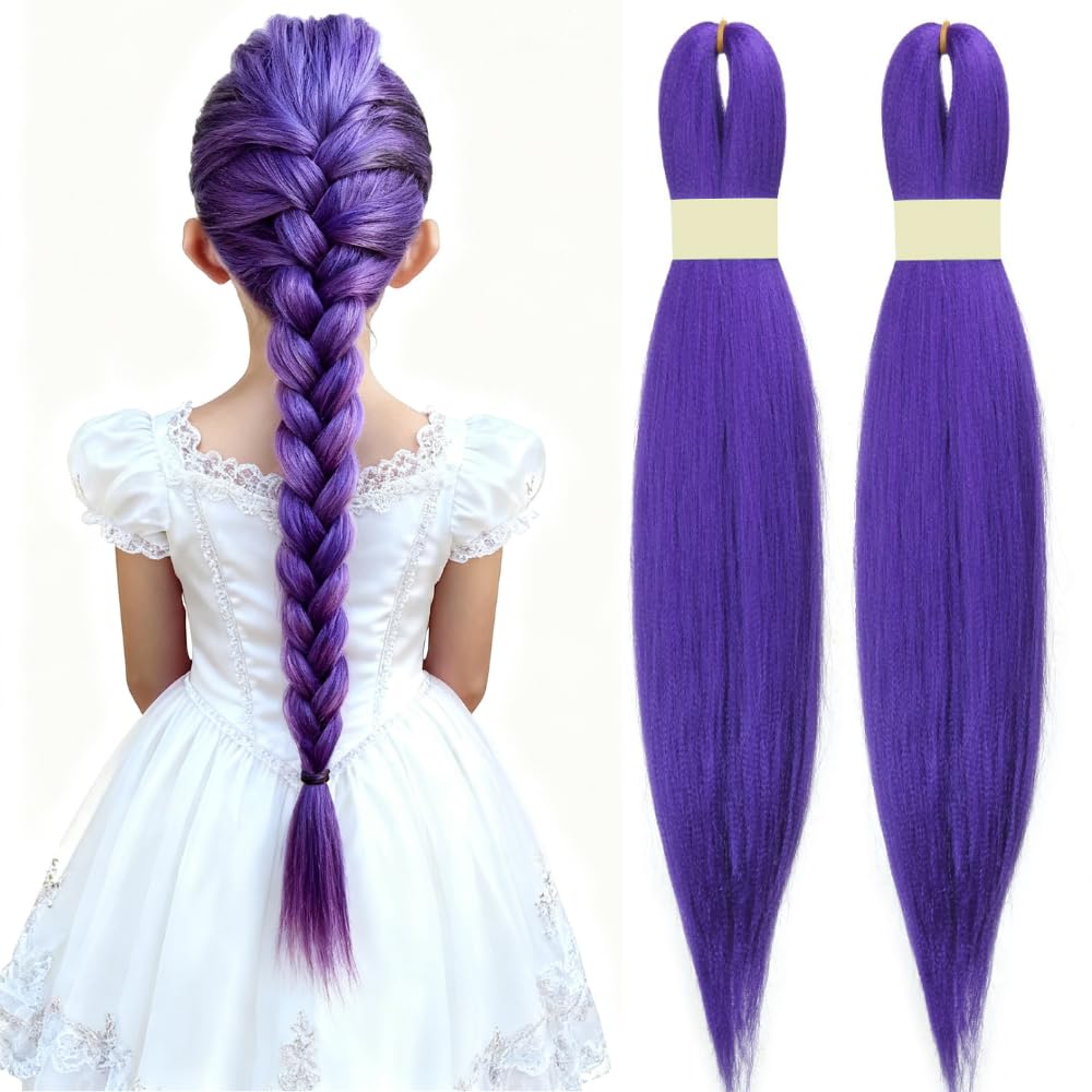 long Purple Braiding Hair Pre stretched Synthetic Hair Extensions for Braids,Yaki Texture Purple Hair Extensions for Stage Party Halloween Costume Cosplay 24 inch 24 Inch Purple