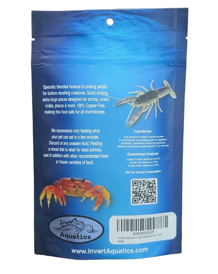 Invert Aquatics NutriSpheres XL - Extra Large Sinking Diet for Snails, Shrimp & Bottom Feeding Fish (3oz)